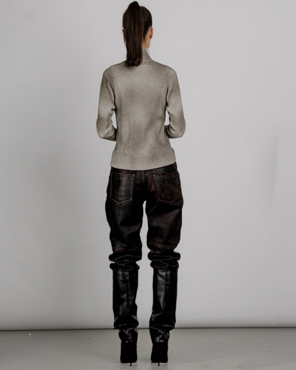 A Straight Leg Leather Pant