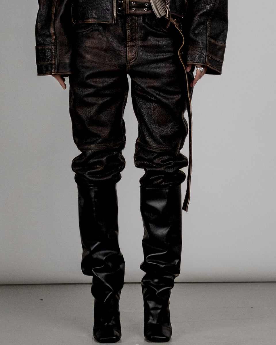 A Straight Leg Leather Pant