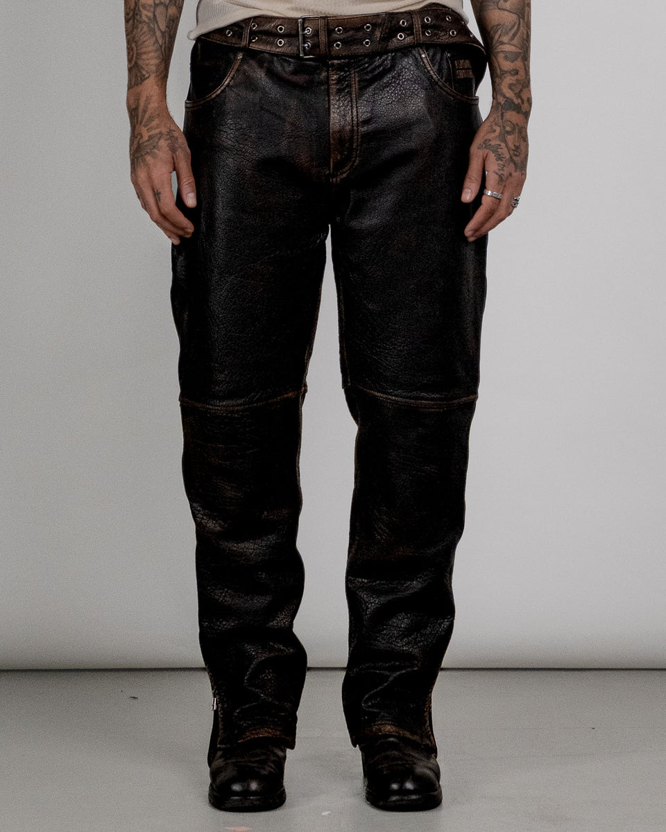 A Straight Leg Leather Pant