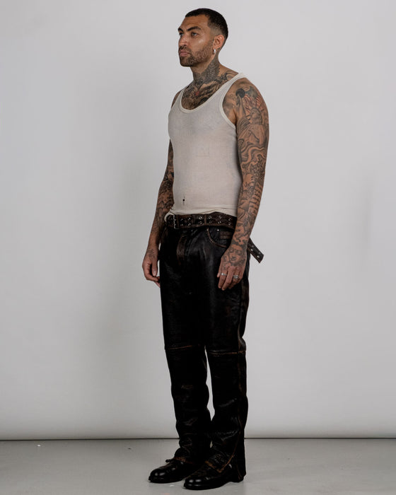 A Straight Leg Leather Pant