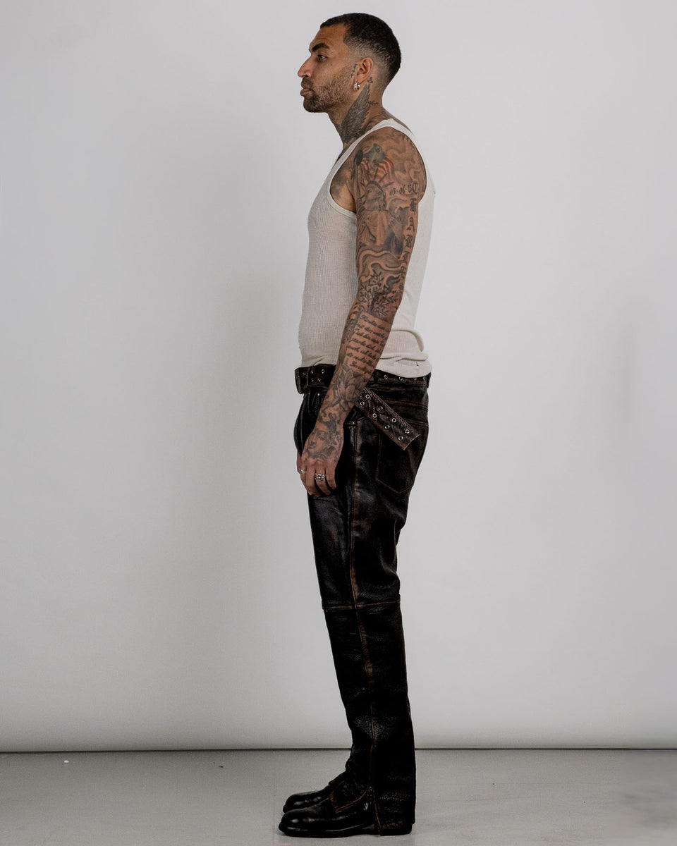 A Straight Leg Leather Pant