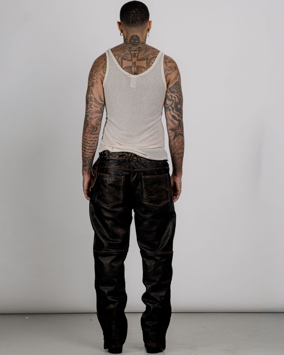 A Straight Leg Leather Pant